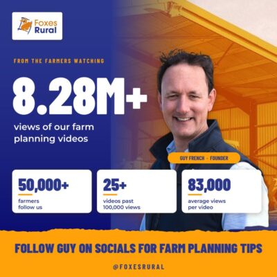 Foxes Rural founder Guy French with 8.28M+ views of our farm planning videos, 50,000+ farmers following, 25+ videos past 100,000 views and 83,000 average views per video